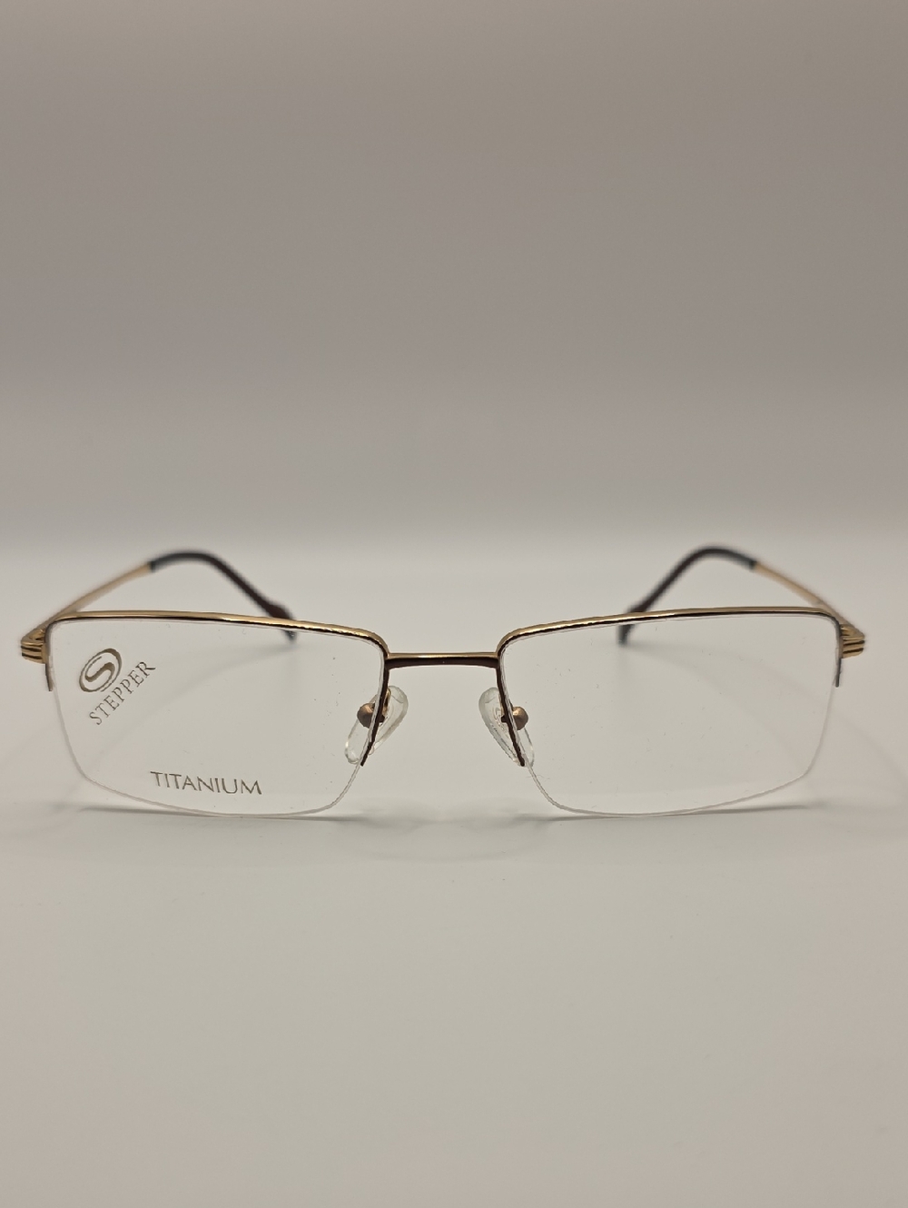 Steppers Non-Prescription Brown Gold Rim Titanium Semi-Rimless Men's Glasses